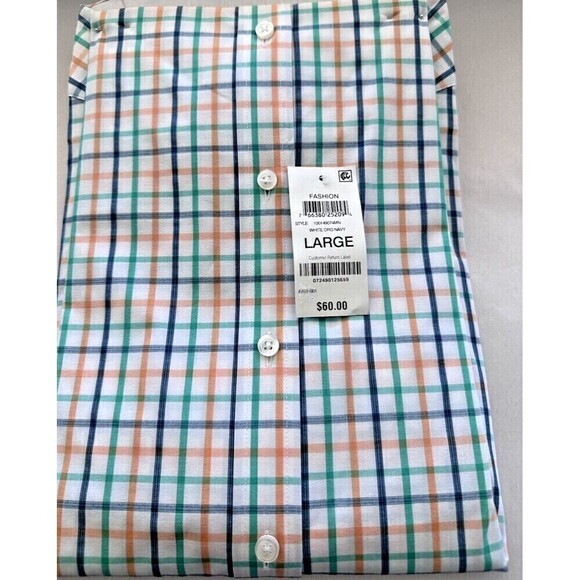 Club Room Men Plaid Dress Shirt Button Down Stretch White Orange Navy Size Large - Picture 4 of 4